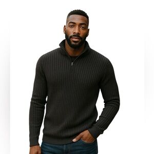 Calvin Klein Men 1/4 Zip Cozy Grey Brown Ribbed Knit Sweater Large Tiny Hole